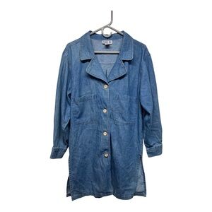 Vintage Denim Duster Jacket Long-Line 100% Cotton Size 12